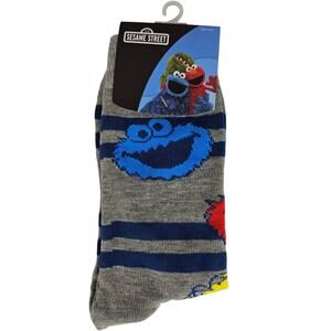 SESAME STREET MEN'S GRAY COOKIE MONSTER CREW SOCKS STRIPED SIZE 8-12 NWT